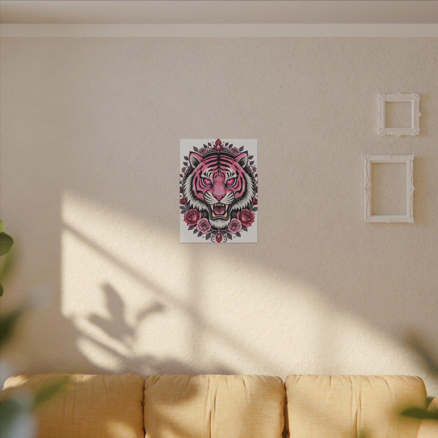 Pink Tiger Canvas Art Print - Bold Wall Decor, Living Room Artwork, Unique Home Decor, Gift for Animal Lovers, Boho Style Wall Art