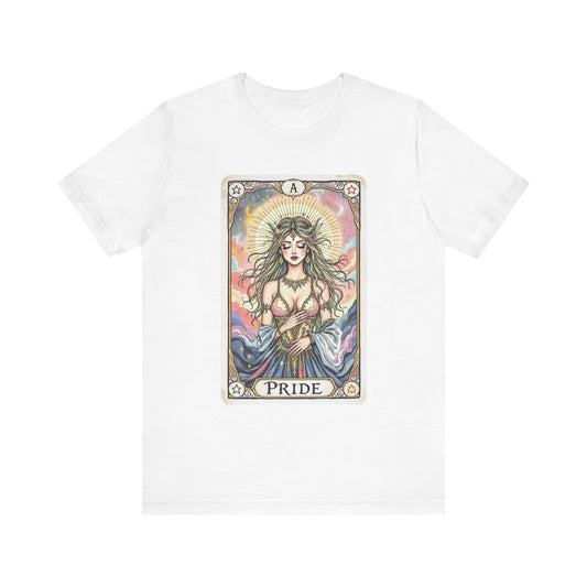 Pride Tarot Card Tee, Unisex Short Sleeve Shirt, Boho Fashion Top, Spiritual Gift, Birthday Gift, Tarot Enthusiast Wear