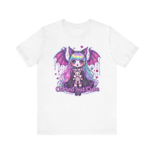 Cursed but Cute Tee, Cute T-Shirt, Gothic Fashion Tee, Kawaii Graphic Tee, Halloween Shirt, Unisex Casual Wear, Unique Gift