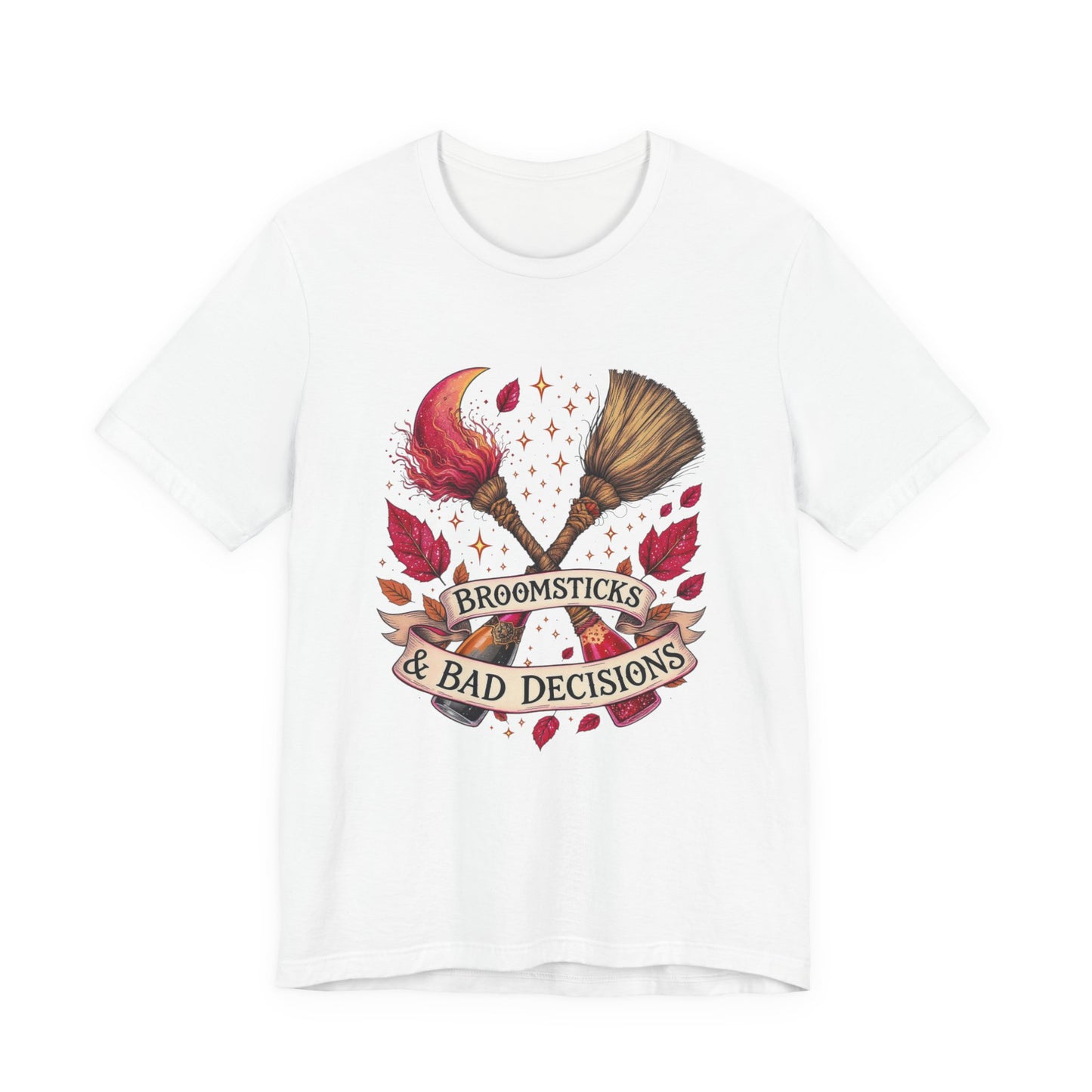 Broomsticks & Bad Decisions Tee, Halloween T-Shirt, Witchy Apparel, Fun Gift for Witches, Magical Shirts, Unisex Graphic Tee
