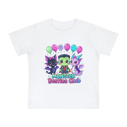 Adorable Monster Besties Club Baby T-Shirt, Cute Kids Tee, Birthday Gift, Halloween Outfit, Playful Apparel
