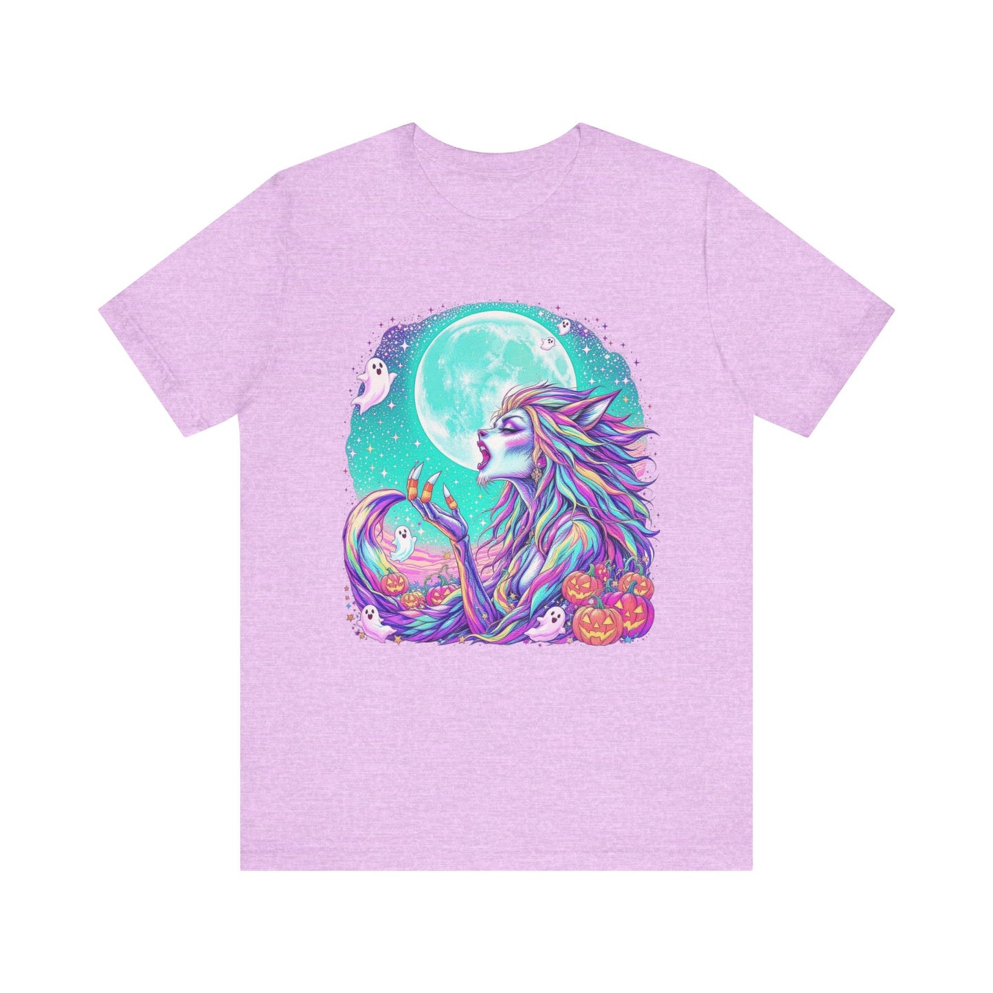 Mystical Moonlight Wolf Tee, Halloween Shirt, Graphic T-Shirt, Unisex Casual Wear, Spooky Season Apparel, Gift for Animal Lovers