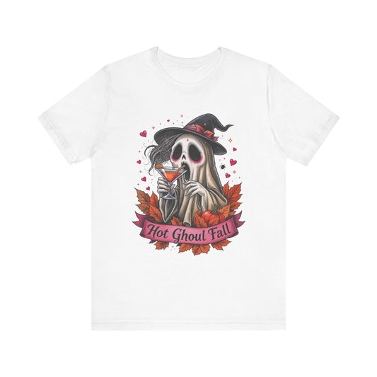 Hot Ghoul Fall Ghost Pumpkin Spice Unisex Tee, Halloween Shirt, Autumn Graphic T-Shirt, Spooky Season Top, October Apparel