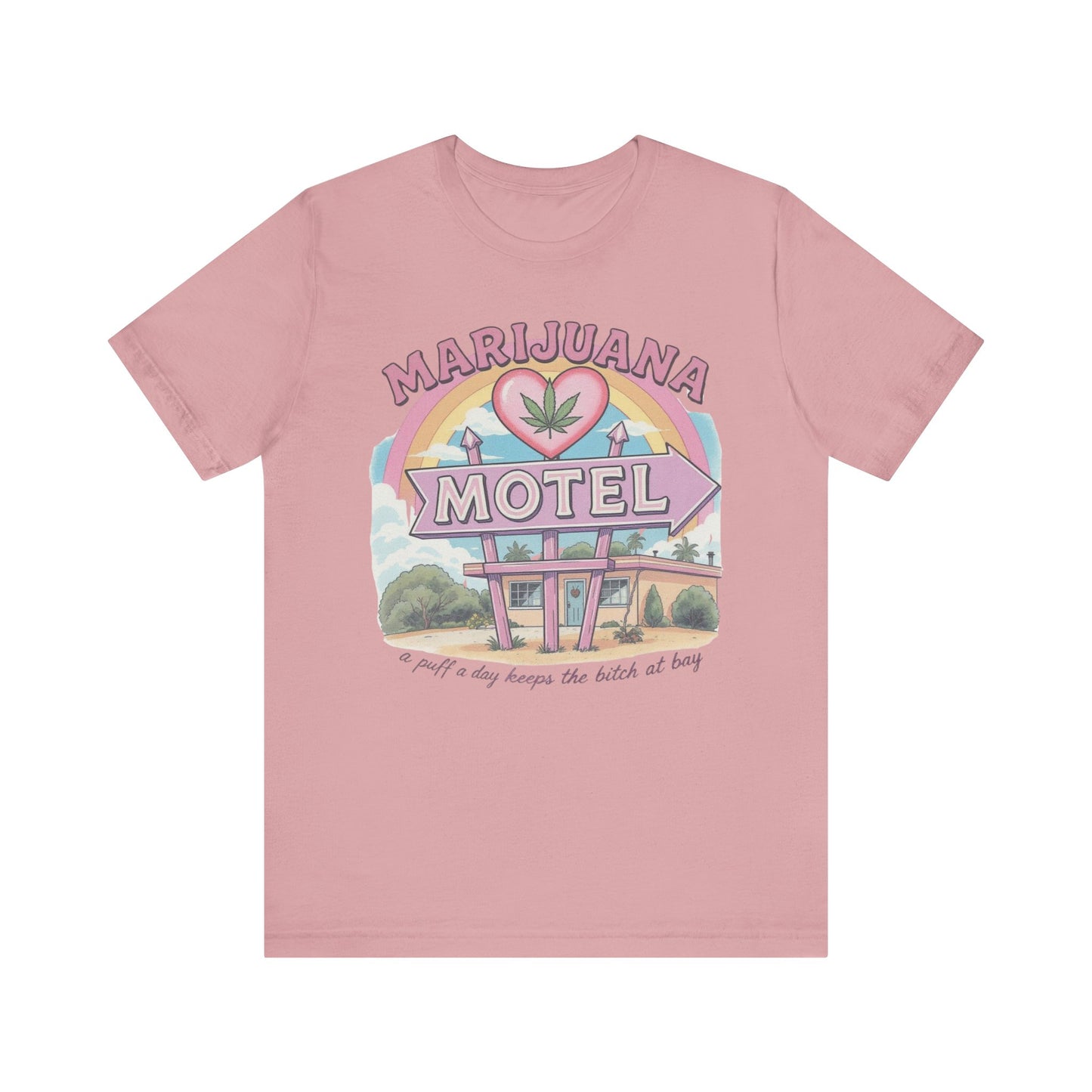 Retro Marijuana Motel Tee, Unisex Graphic T-Shirt, Fun Cannabis Apparel, Stoner Gift, 420 Celebrations, Hipster Style
