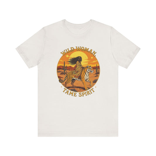 Wild Woman Tee, Unisex Jersey T-Shirt, Boho Graphic Tee, Casual Wear, Vintage Tiger Shirt, Gift for Nature Lovers
