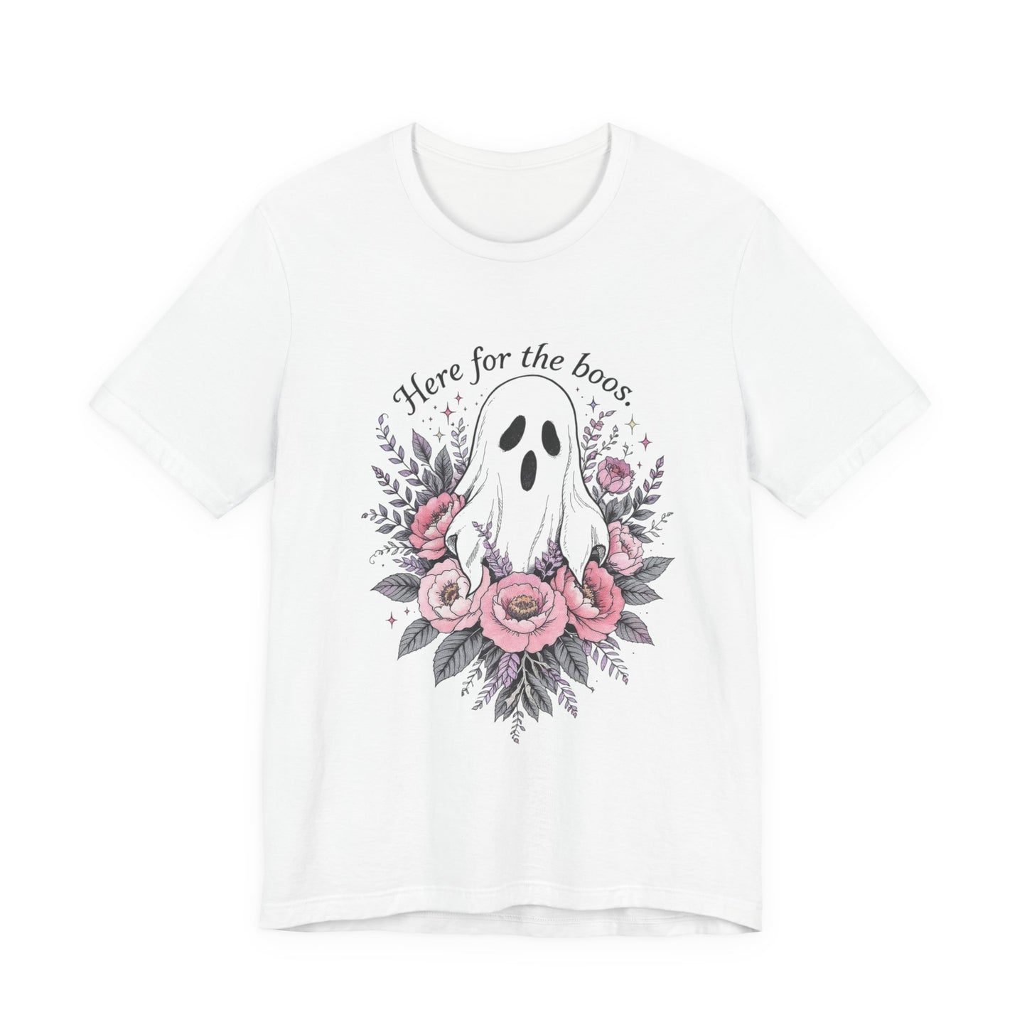 Here for the Boos - Unisex Ghost Floral Tee | Halloween Fashion, Gift Idea, Spooky Vibes, Casual Wear, Ghost Lover Shirt