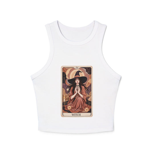 Women's Witchy Tarot Racer Tank, Bohemian Summer Top, Cute Crop Top for Festivals, Y2K Aesthetic, Witchy Vibes, Magical Occasions