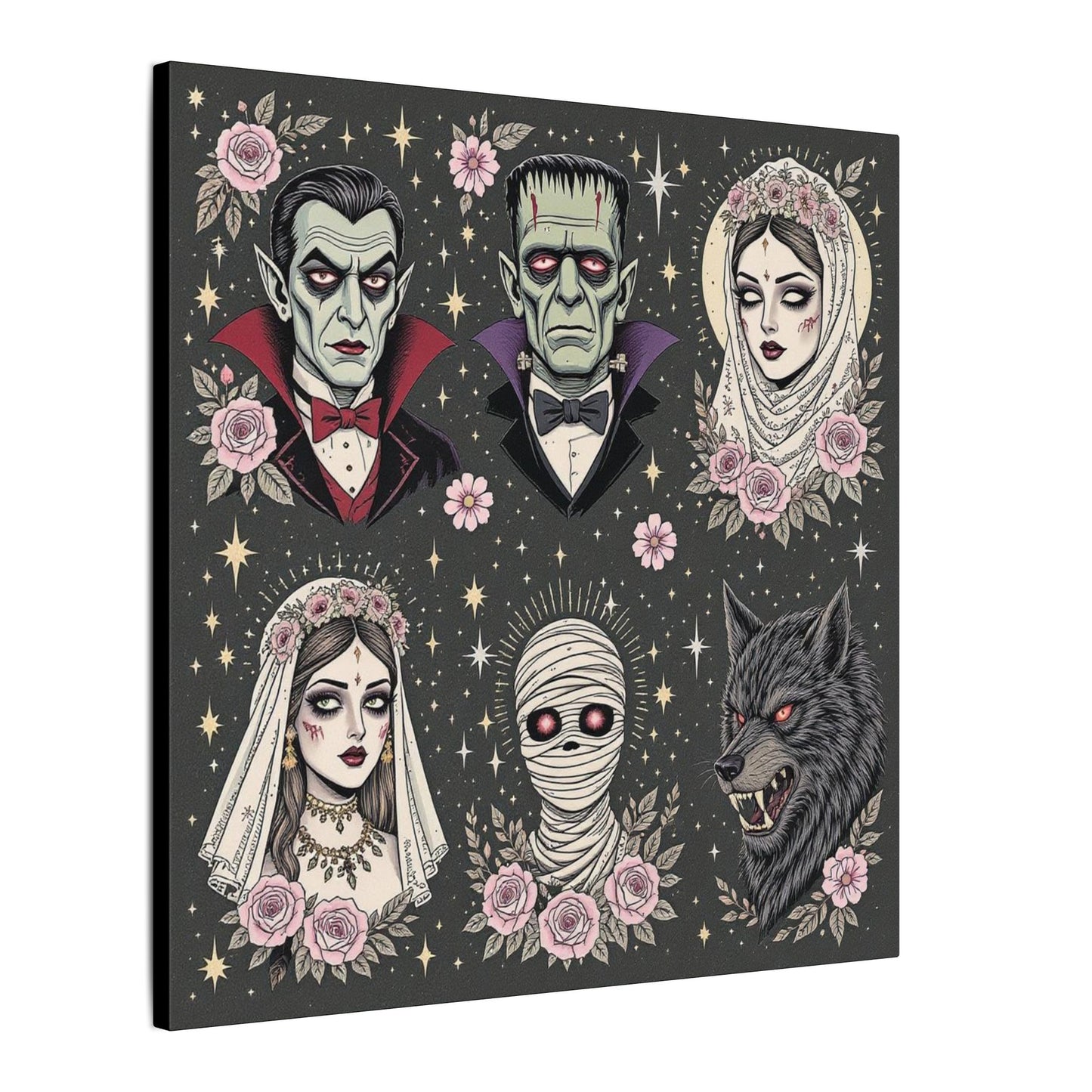 Gothic Horror Art Canvas Print, Wall Decor, Halloween Decoration, Spooky Home Art, Vampire and Monster Wall Art