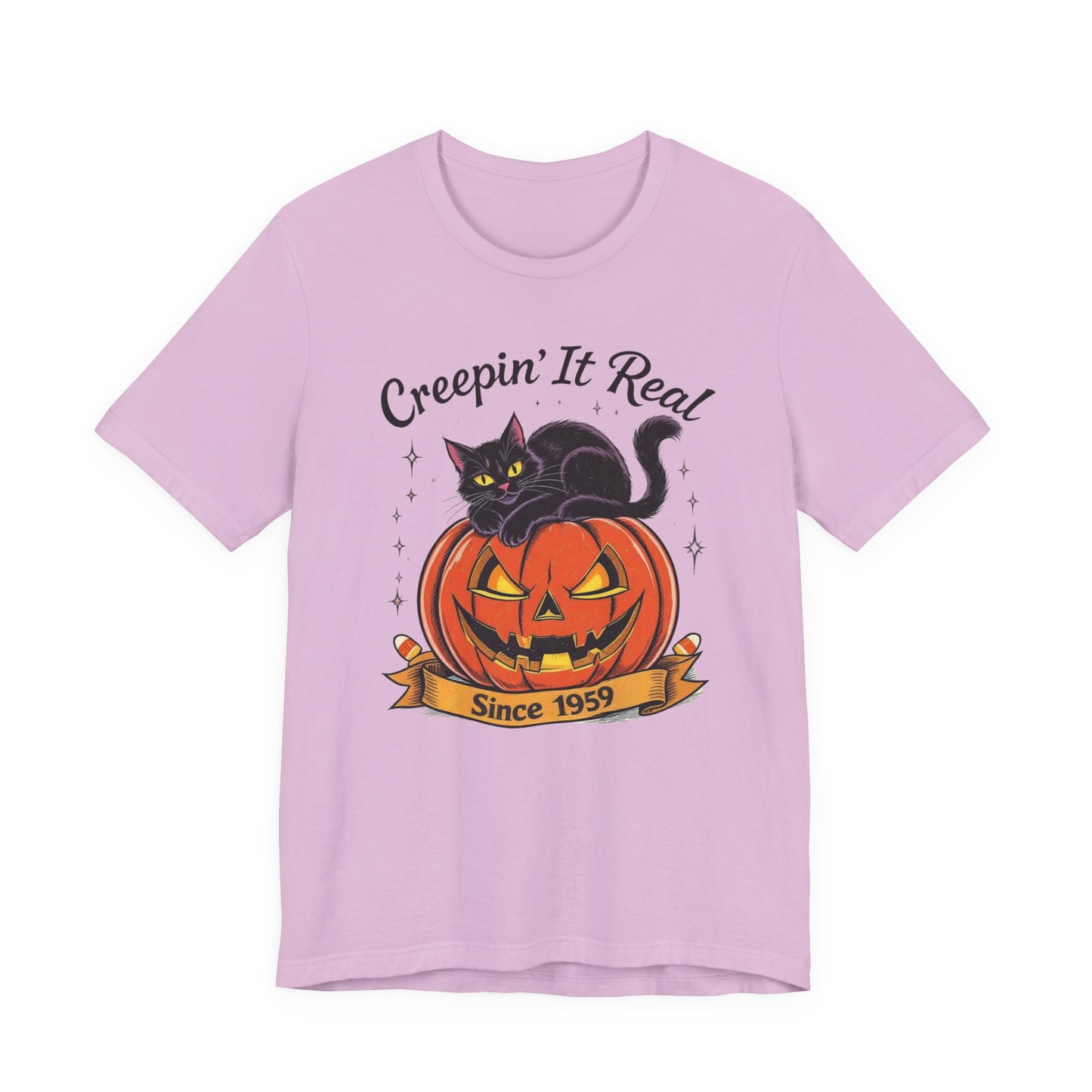 Halloween Cat Tee, Creepin' It Real Short Sleeve T-Shirt, Unisex Halloween Shirt, Fall Apparel, Pumpkin Shirt, Cat Lover Gift, Spooky [...]