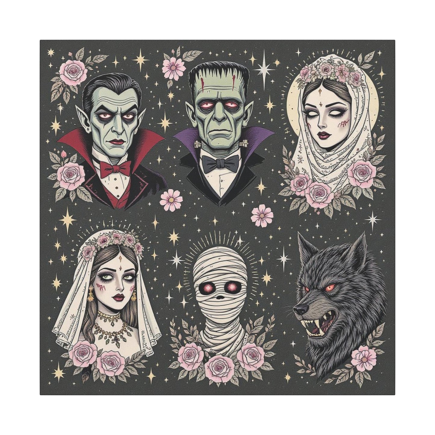 Gothic Horror Art Canvas Print, Wall Decor, Halloween Decoration, Spooky Home Art, Vampire and Monster Wall Art