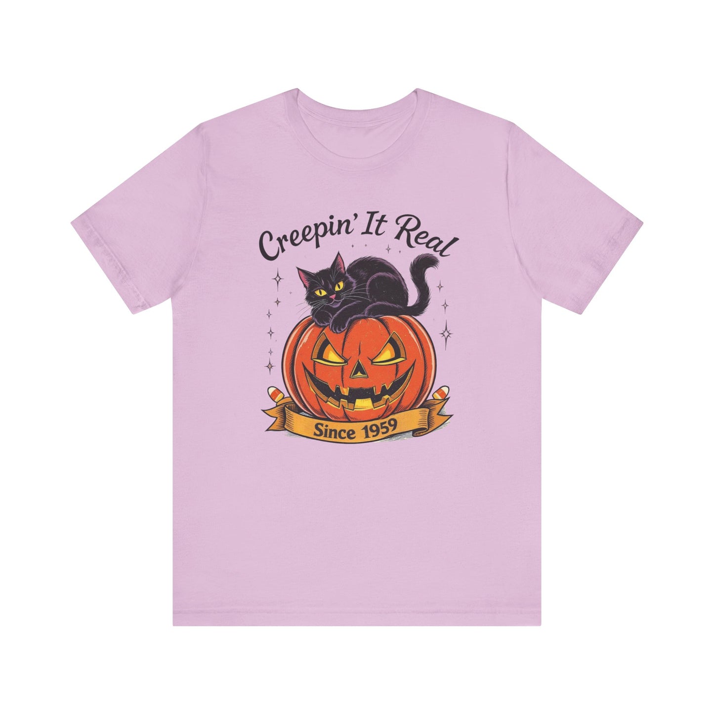 Halloween Cat Tee, Creepin' It Real Short Sleeve T-Shirt, Unisex Halloween Shirt, Fall Apparel, Pumpkin Shirt, Cat Lover Gift, Spooky [...]