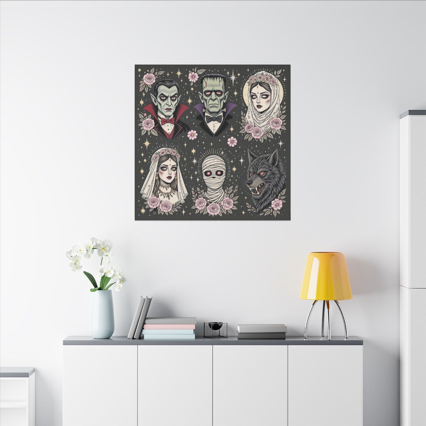 Gothic Horror Art Canvas Print, Wall Decor, Halloween Decoration, Spooky Home Art, Vampire and Monster Wall Art