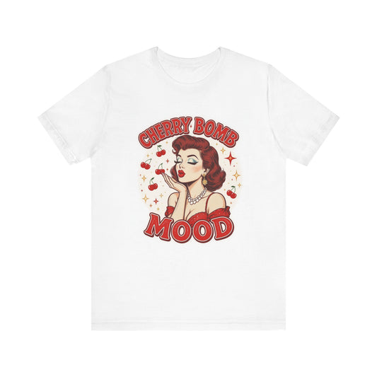 Cherry Bomb Mood Tee, Retro Graphic T-Shirt, Vintage Style Unisex Tee, Gift for Her, Fun Casual Wear, Statement Shirt