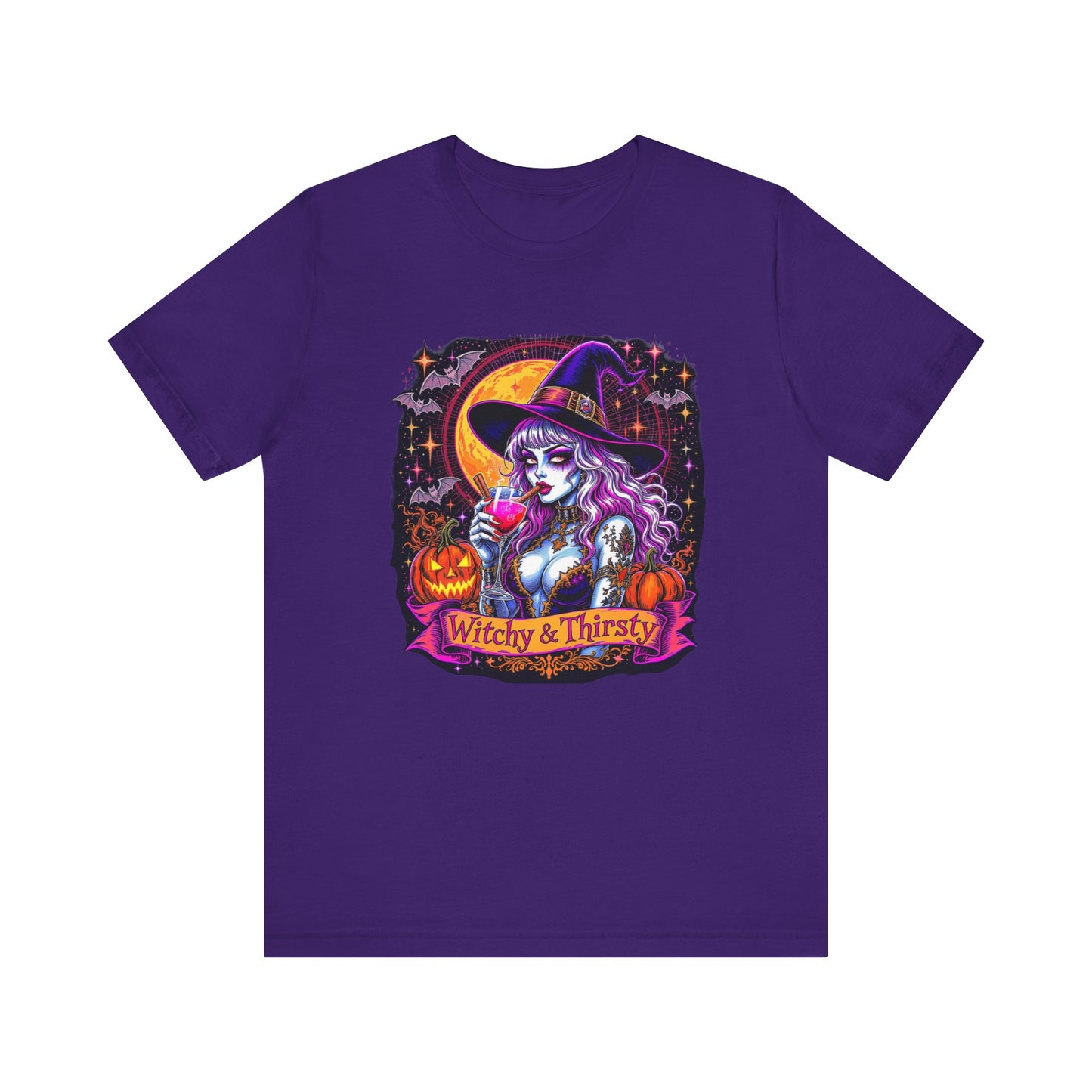 Witchy & Thirsty Halloween Tee, Unisex Short Sleeve Shirt, Spooky T-Shirt, Halloween Costume, Witchy Fashion, October Celebration