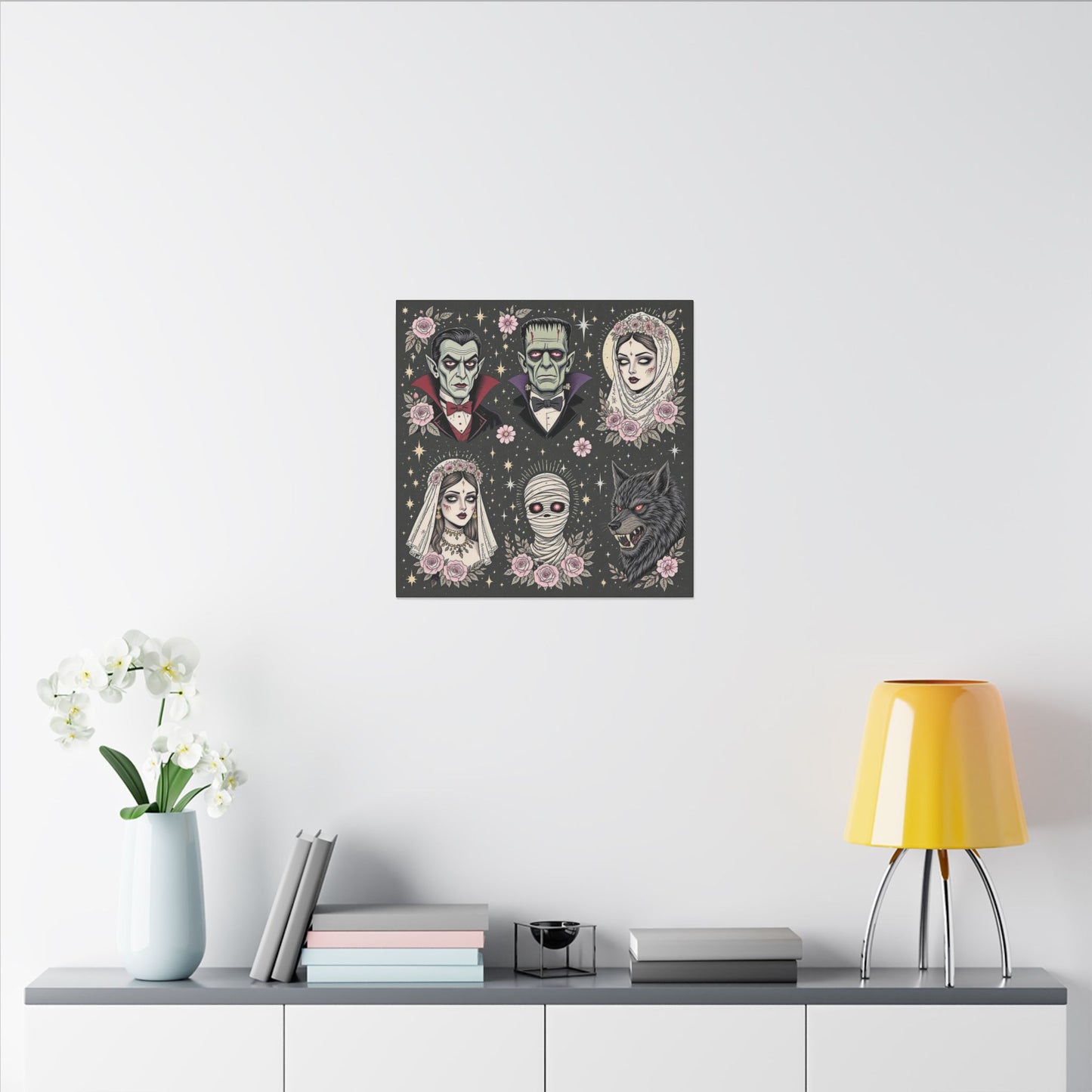 Gothic Horror Art Canvas Print, Wall Decor, Halloween Decoration, Spooky Home Art, Vampire and Monster Wall Art