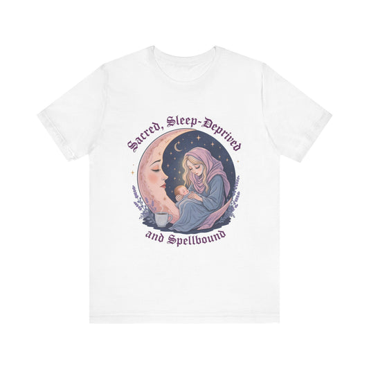Mystical Moon Tee - Sacred Sleep-Deprived and Spellbound Design, Witchy Apparel, Casual Wear, Gift for Her, Spiritual Shirt