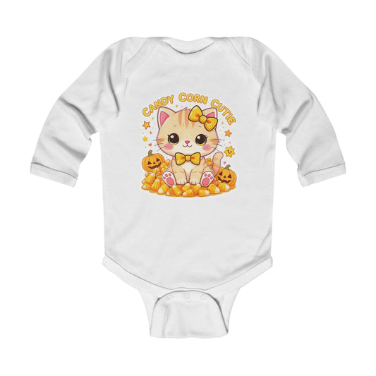 Cute Halloween Infant Bodysuit, Fall Baby Clothes, Adorable Kitty Design, Candy Corn Costume, Infant Outfit, Toddler Long Sleeve Shirt