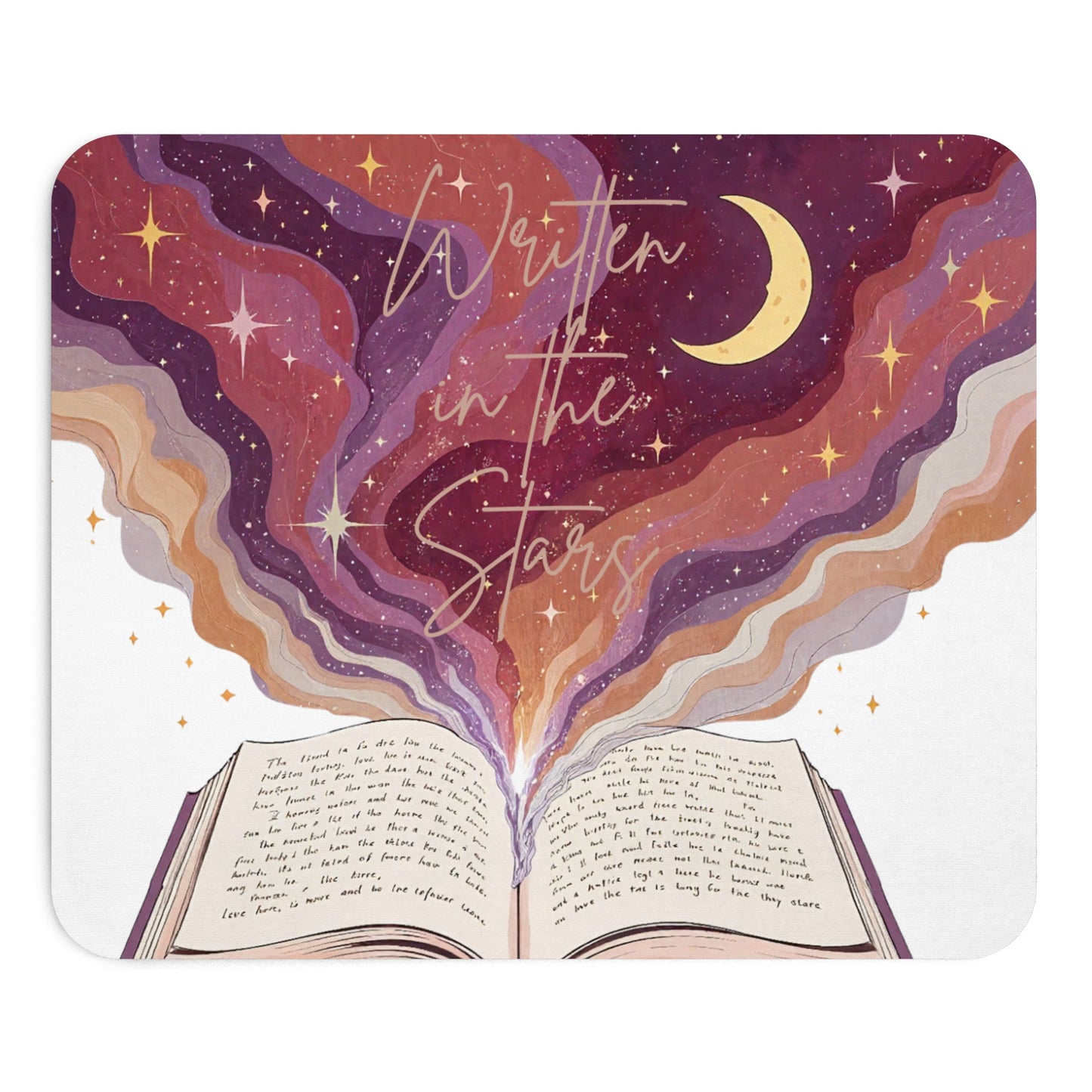 Celestial Book Mouse Pad, Written in the Stars, Inspirational Desk Accessory, Gift for Readers, Astrology Gifts, Office Decor