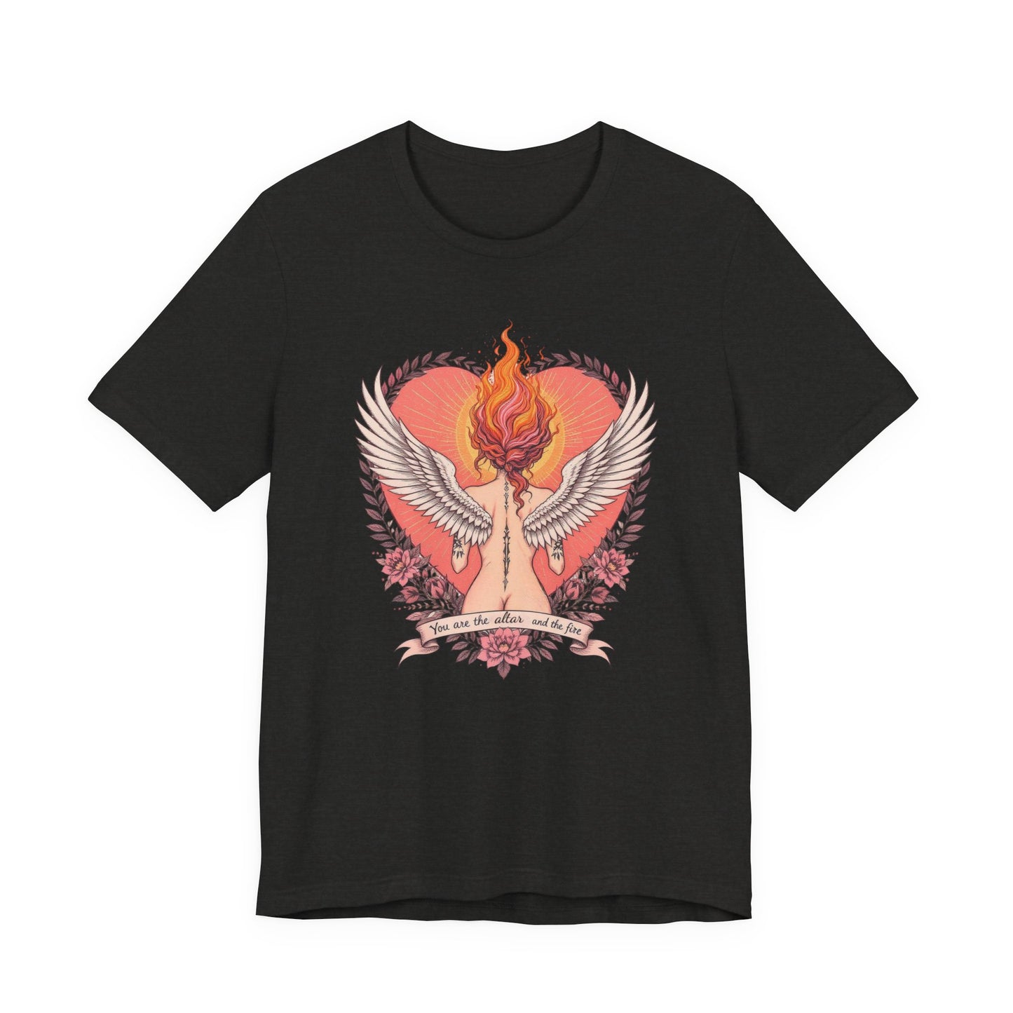 Phoenix Heart Graphic Tee, Flame Wings Shirt, Unisex T-Shirt for Couples, Creative Gift for Birthdays, Inspirational Apparel