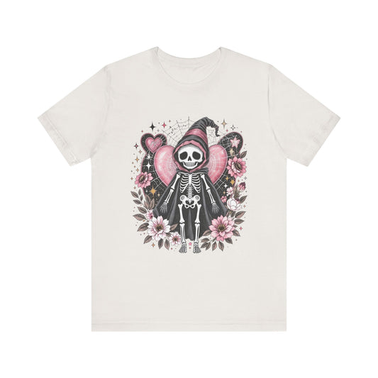 Skeleton Love Graphic Tee, Unisex T-Shirt, Halloween Apparel, Floral Skeleton Shirt, Edgy Gift for Her