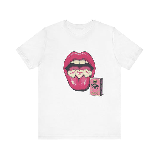Toxic Love Short Sleeve Tee, Funny Graphic Tee, Unisex T-Shirt for Valentine's Day, Casual Wear, Quirky Gift Idea