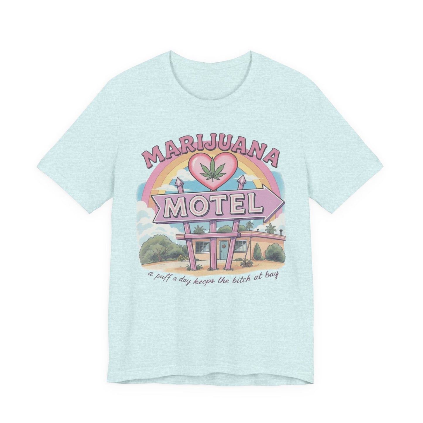 Retro Marijuana Motel Tee, Unisex Graphic T-Shirt, Fun Cannabis Apparel, Stoner Gift, 420 Celebrations, Hipster Style