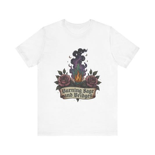 Mystical Sage Tee - Burning Sage and Bridges Shirt for Spiritual Vibes, Boho Style, Gift for Witches, Casual Wear, Ideal for Festivals
