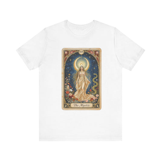 Mystic Tarot Short Sleeve Tee, Astrology Lovers Gift, Boho Style Top, Spiritual Apparel, Occult Themed Shirt, Unique Tee for Festivals