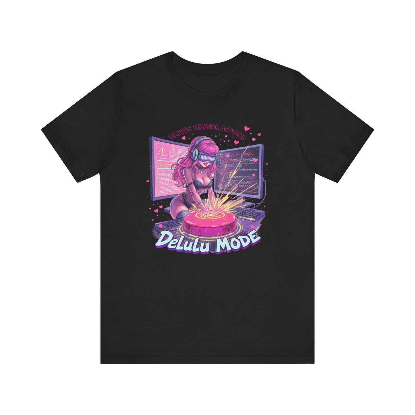 Delulu Mode Graphic Tee, Fun Tech Fashion T-Shirt, Gamer Outfit, Creative Lifestyle Gift, Gamer Girl Short Sleeve Shirt