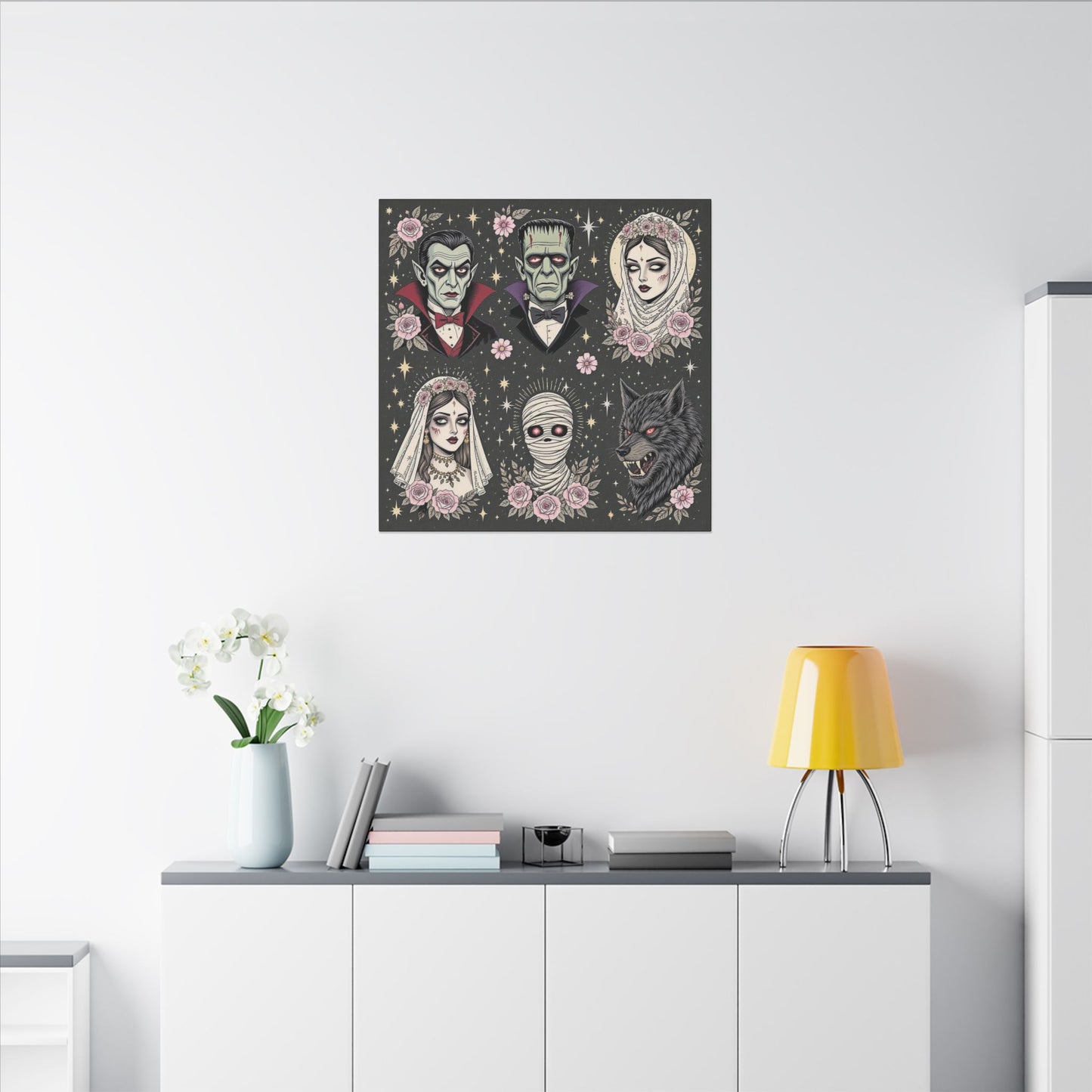 Gothic Horror Art Canvas Print, Wall Decor, Halloween Decoration, Spooky Home Art, Vampire and Monster Wall Art