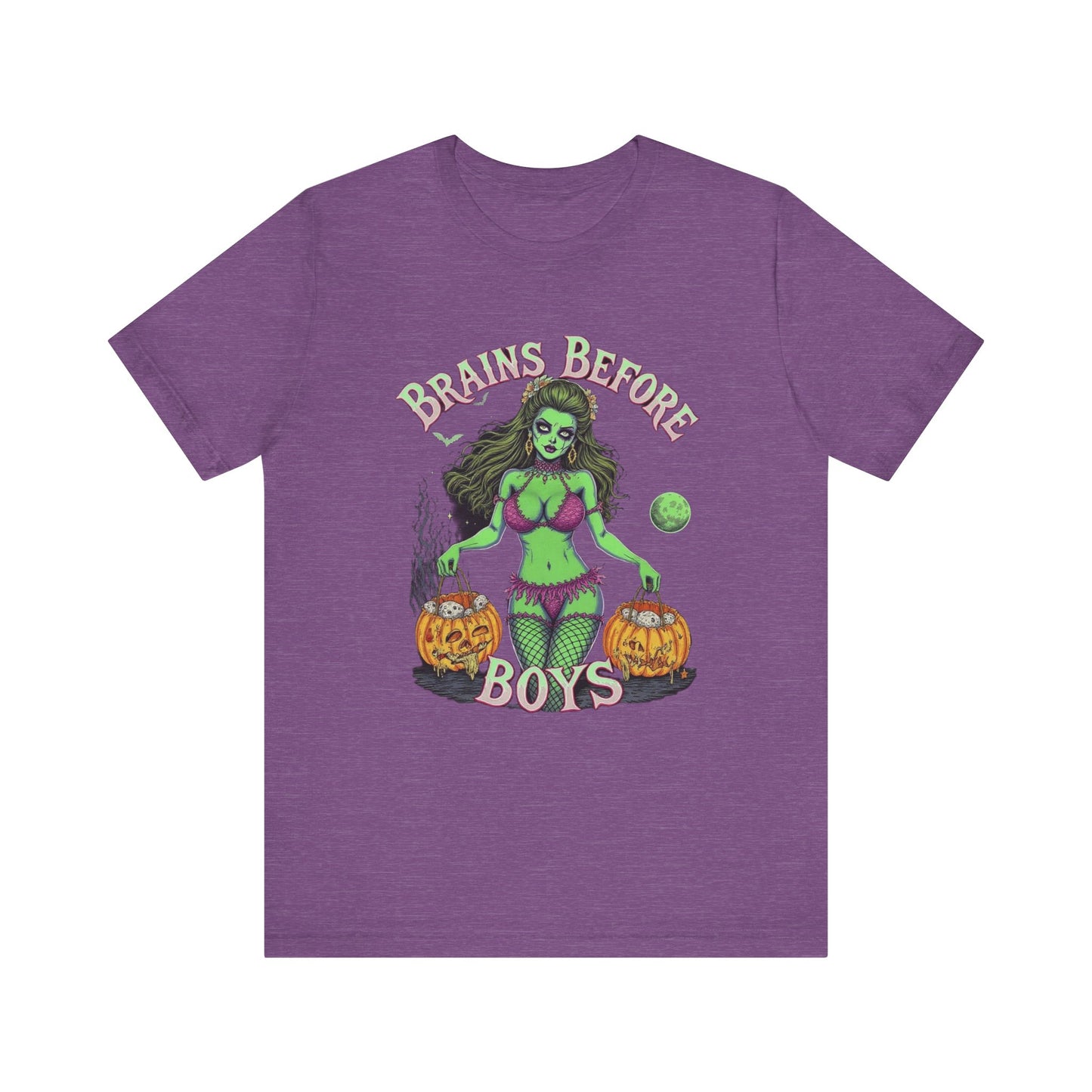 Spooky Graphic Tee, Halloween Shirt, Ghostly Humor Tee, Casual Unisex T-Shirt, Fun Gift for Halloween Party, Brains Before Boys