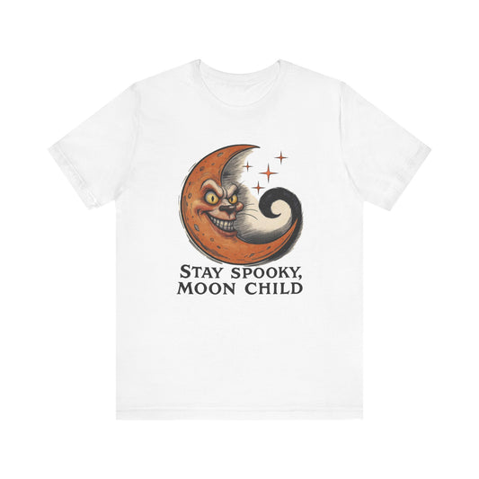 Stay Spooky Moon Child Unisex Tee, Halloween Shirt, Gift for Wizards, Witchy Apparel, Summer Nights Tee
