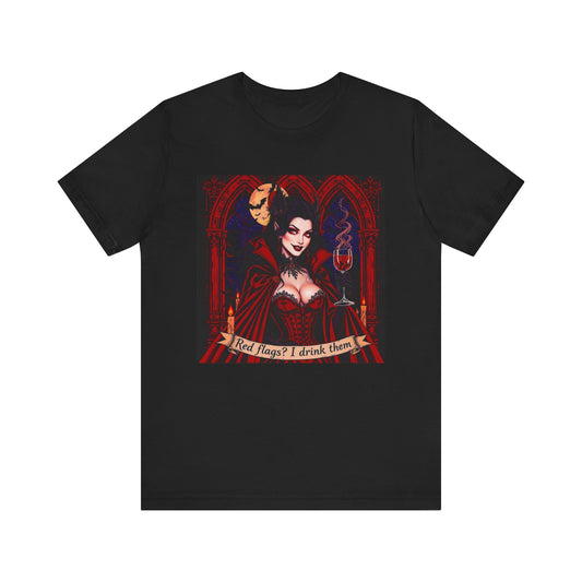 Gothic Red Flags Tee, Spooky T-Shirt, Funny Vampire Shirt, Unisex Halloween Apparel, Alternative Fashion Top