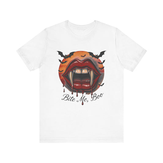 Halloween Graphic Tee, Bite Me Boo T-Shirt, Spooky Shirt, Unisex Casual Wear, Cute Halloween Top, Fall Festival Apparel