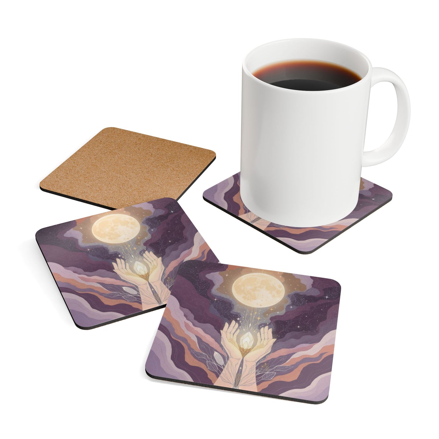 Moonlit Hands Cork Coaster Set | Boho Home Decor, Celestial Barware, Unique Gift for Nature Lovers, Housewarming Essentials, [...]