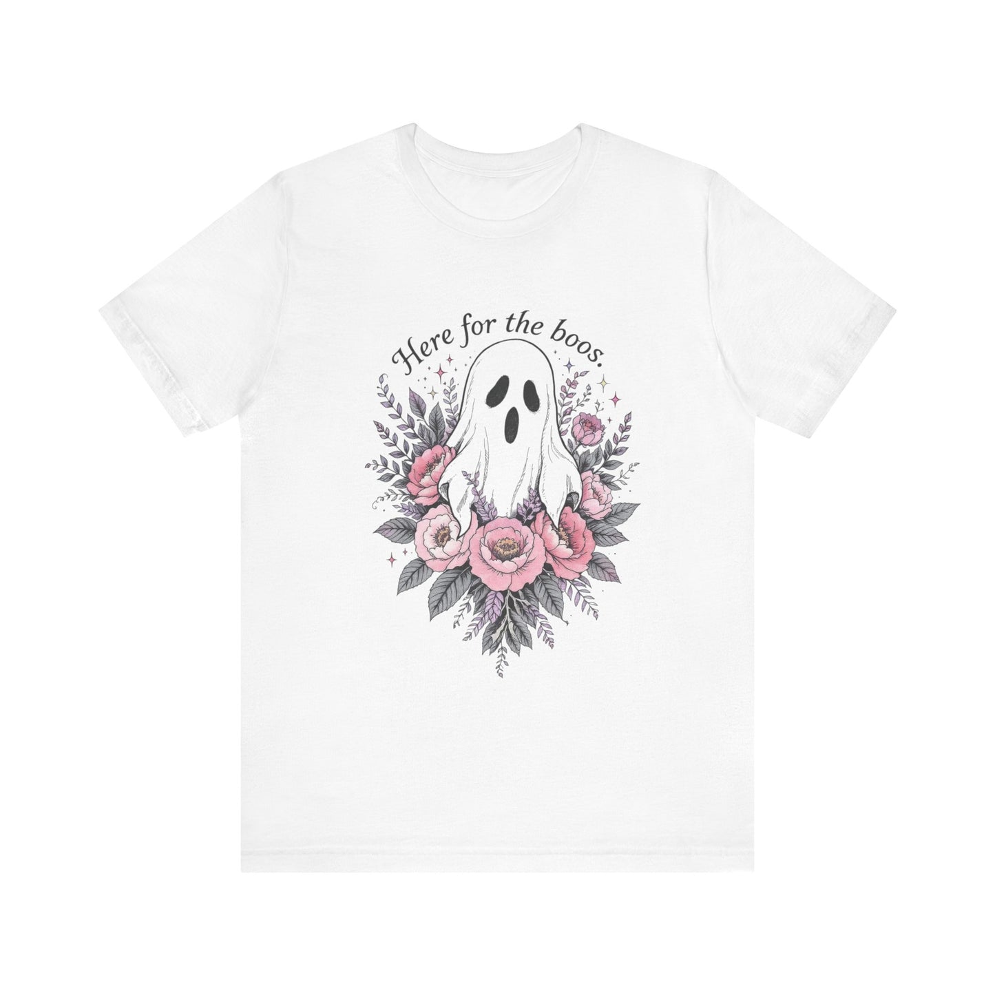 Here for the Boos - Unisex Ghost Floral Tee | Halloween Fashion, Gift Idea, Spooky Vibes, Casual Wear, Ghost Lover Shirt