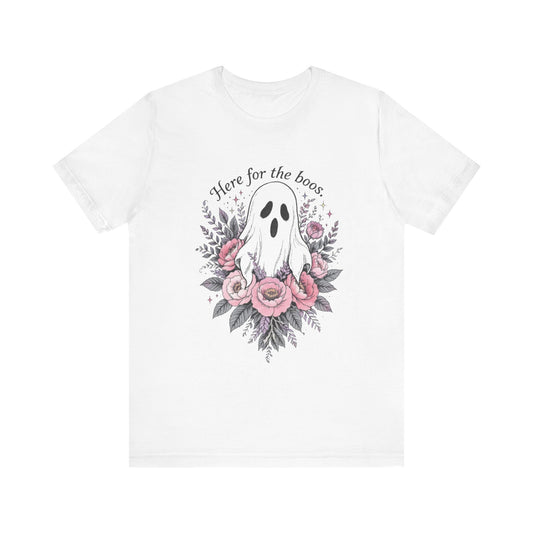 Here for the Boos - Unisex Ghost Floral Tee | Halloween Fashion, Gift Idea, Spooky Vibes, Casual Wear, Ghost Lover Shirt