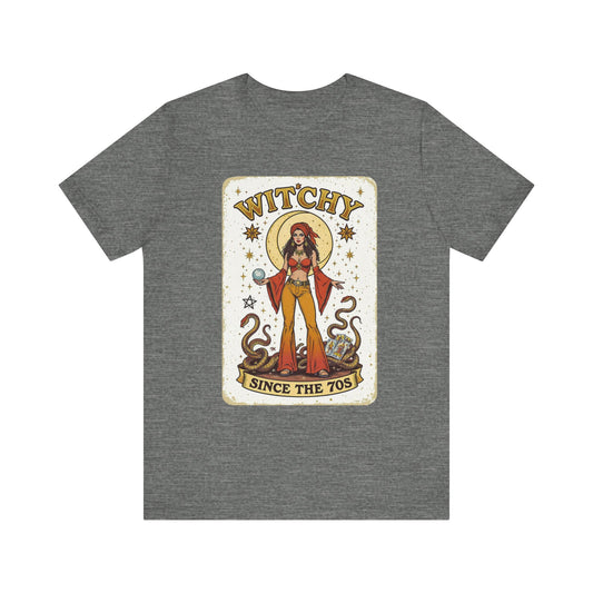 Witchy Graphic Tee, Unisex Vintage Shirt, 70s Inspired Apparel, Perfect Gift for Witch Lovers, Casual Summer Wear, Halloween Outfit