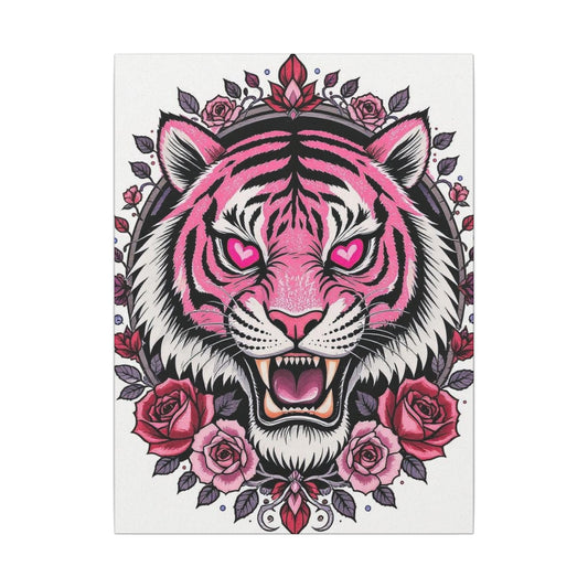 Pink Tiger Canvas Art Print - Bold Wall Decor, Living Room Artwork, Unique Home Decor, Gift for Animal Lovers, Boho Style Wall Art
