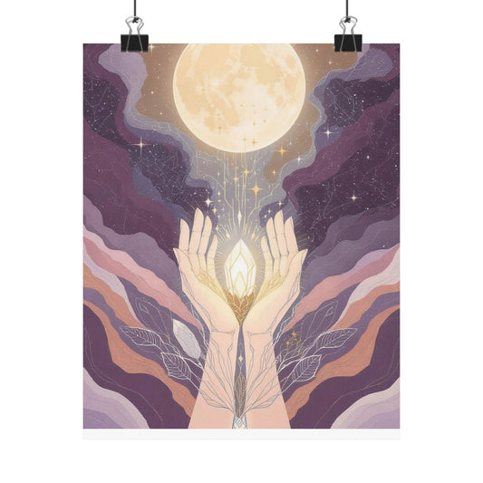 Celestial Hands Matte Vertical Posters, Boho Wall Art, Astrology Decor, Minimalist Prints, Moon Phase Artwork