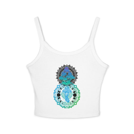 Bohemian Women's Spaghetti Strap Tank Top, Casual Summer Top, Festival Wear, Beach Outfit, Layering Essential, Unique Graphic Design