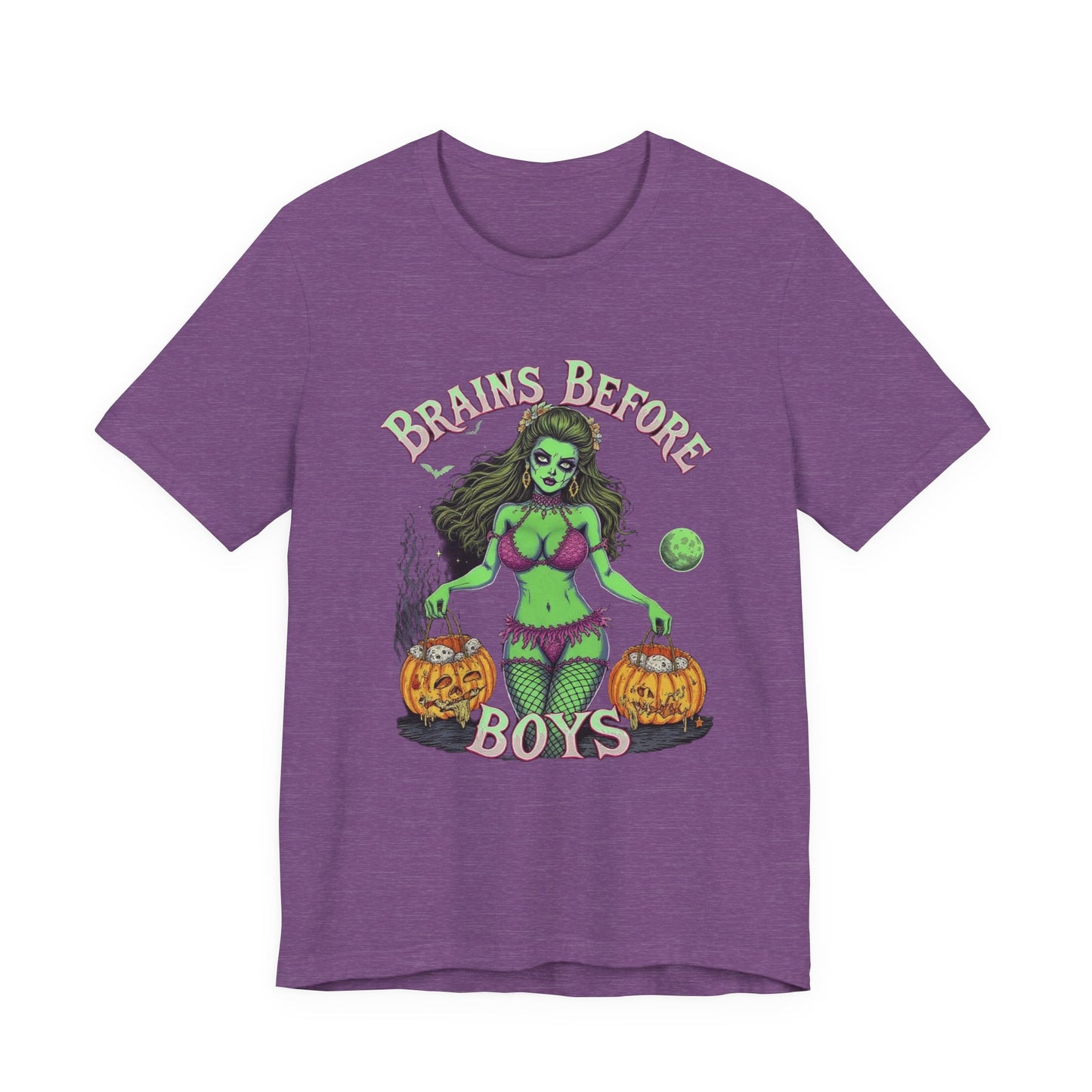Spooky Graphic Tee, Halloween Shirt, Ghostly Humor Tee, Casual Unisex T-Shirt, Fun Gift for Halloween Party, Brains Before Boys
