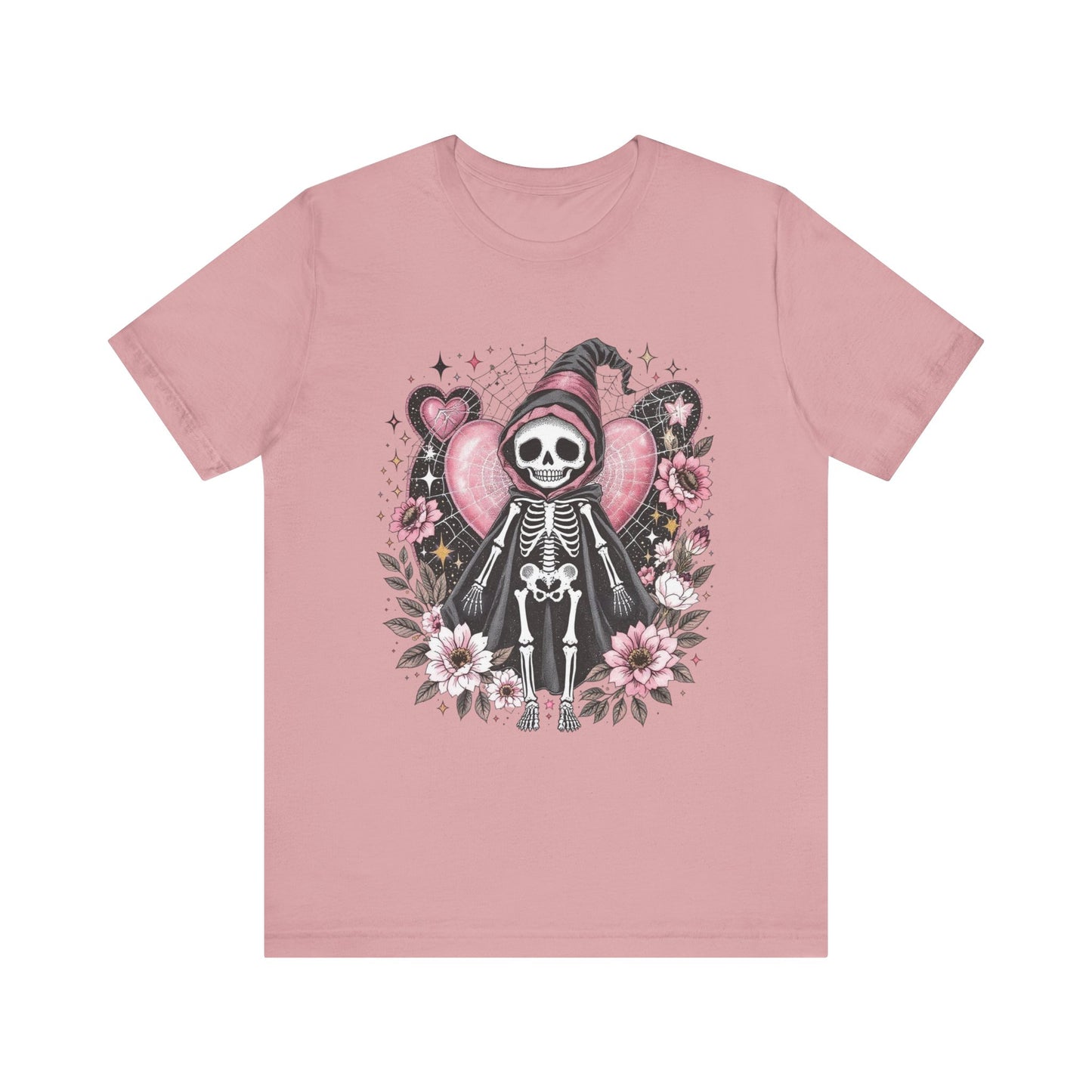 Skeleton Love Graphic Tee, Unisex T-Shirt, Halloween Apparel, Floral Skeleton Shirt, Edgy Gift for Her