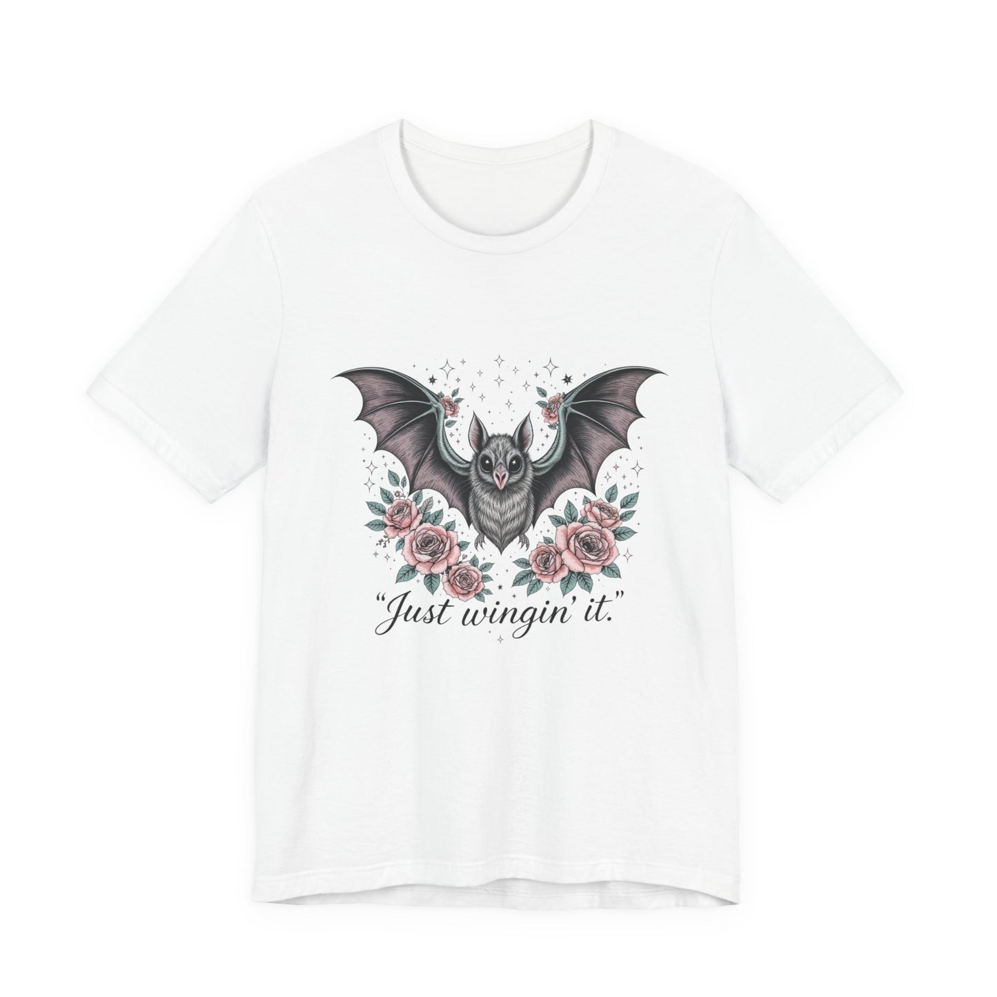 Just Wingin' It Bat Tee, Unisex Jersey Short Sleeve T-Shirt for Halloween, Casual Outfit, Unique Gift, Spooky Vibe, Graphic Tee
