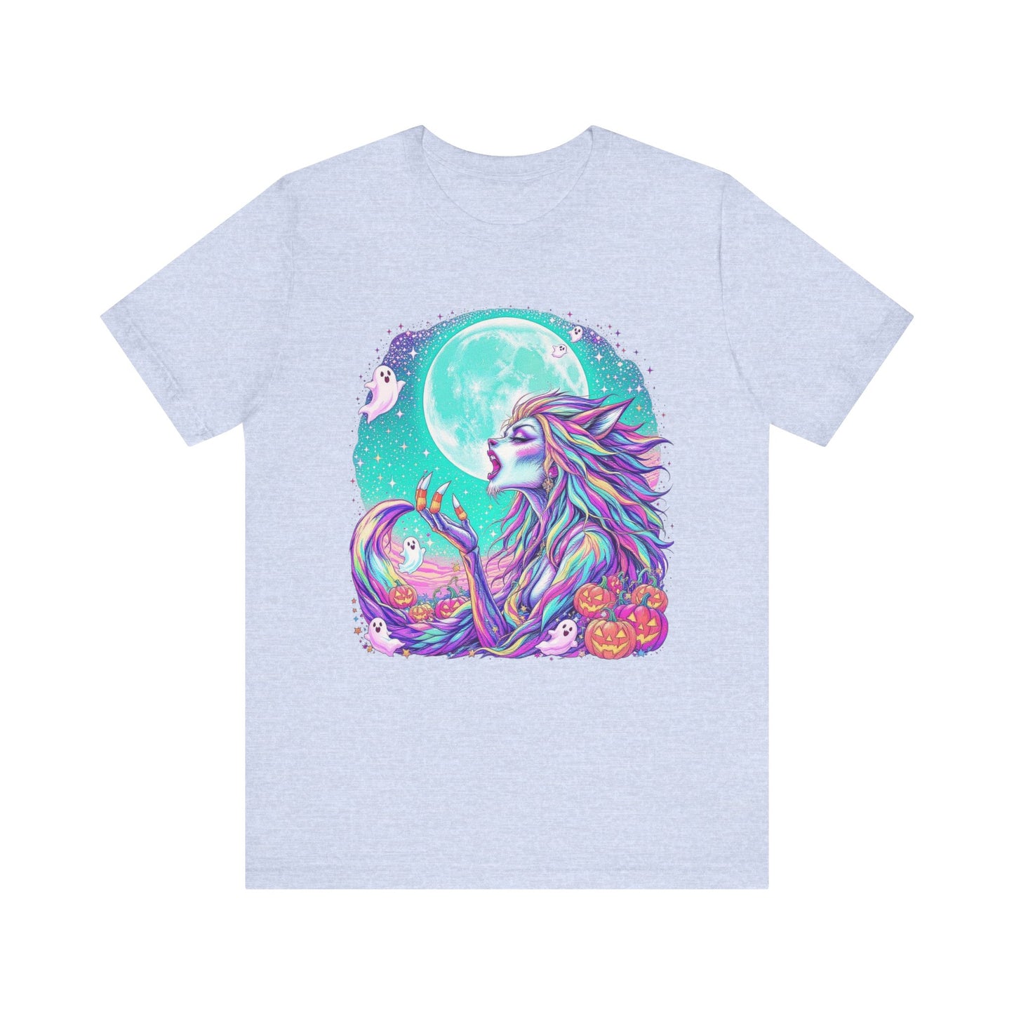 Mystical Moonlight Wolf Tee, Halloween Shirt, Graphic T-Shirt, Unisex Casual Wear, Spooky Season Apparel, Gift for Animal Lovers
