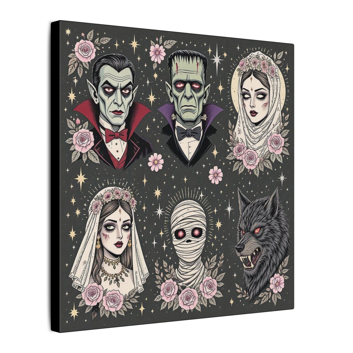 Gothic Horror Art Canvas Print, Wall Decor, Halloween Decoration, Spooky Home Art, Vampire and Monster Wall Art