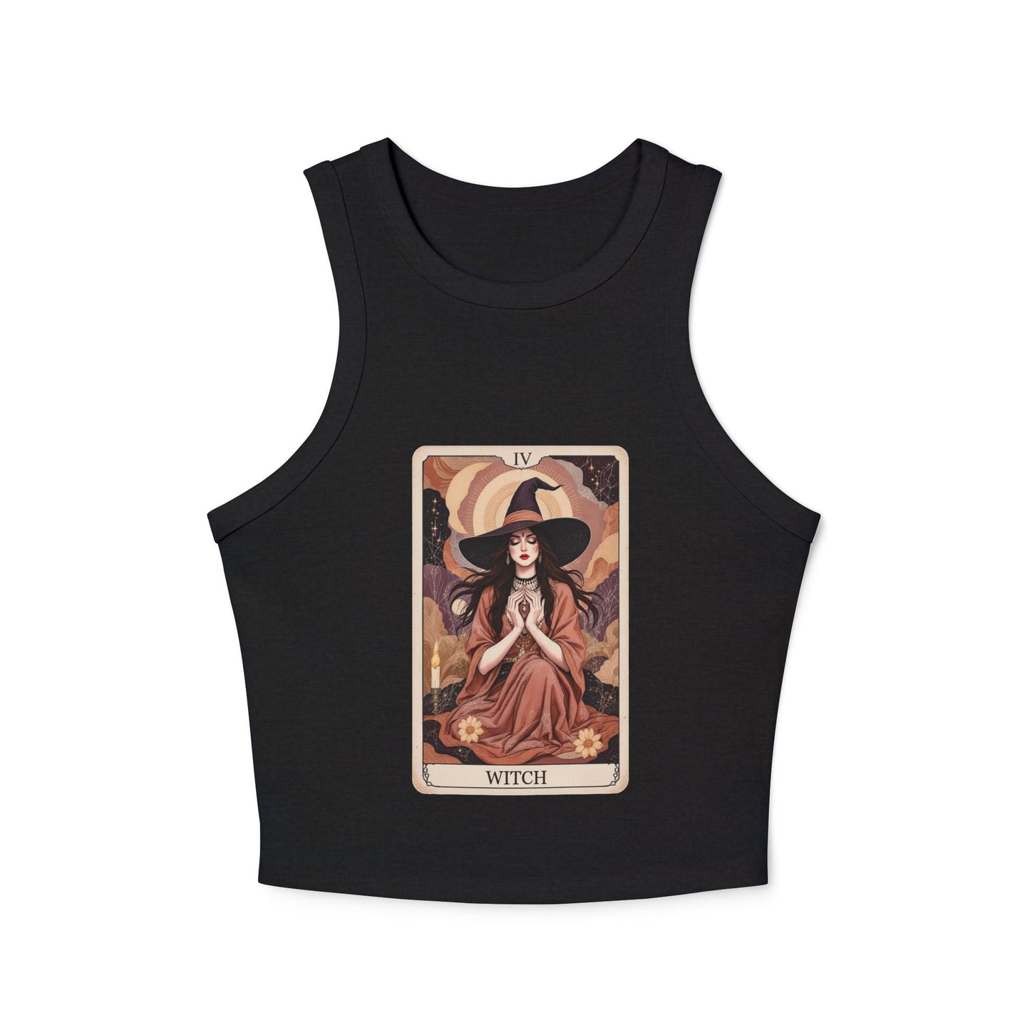 Women's Witchy Tarot Racer Tank, Bohemian Summer Top, Cute Crop Top for Festivals, Y2K Aesthetic, Witchy Vibes, Magical Occasions