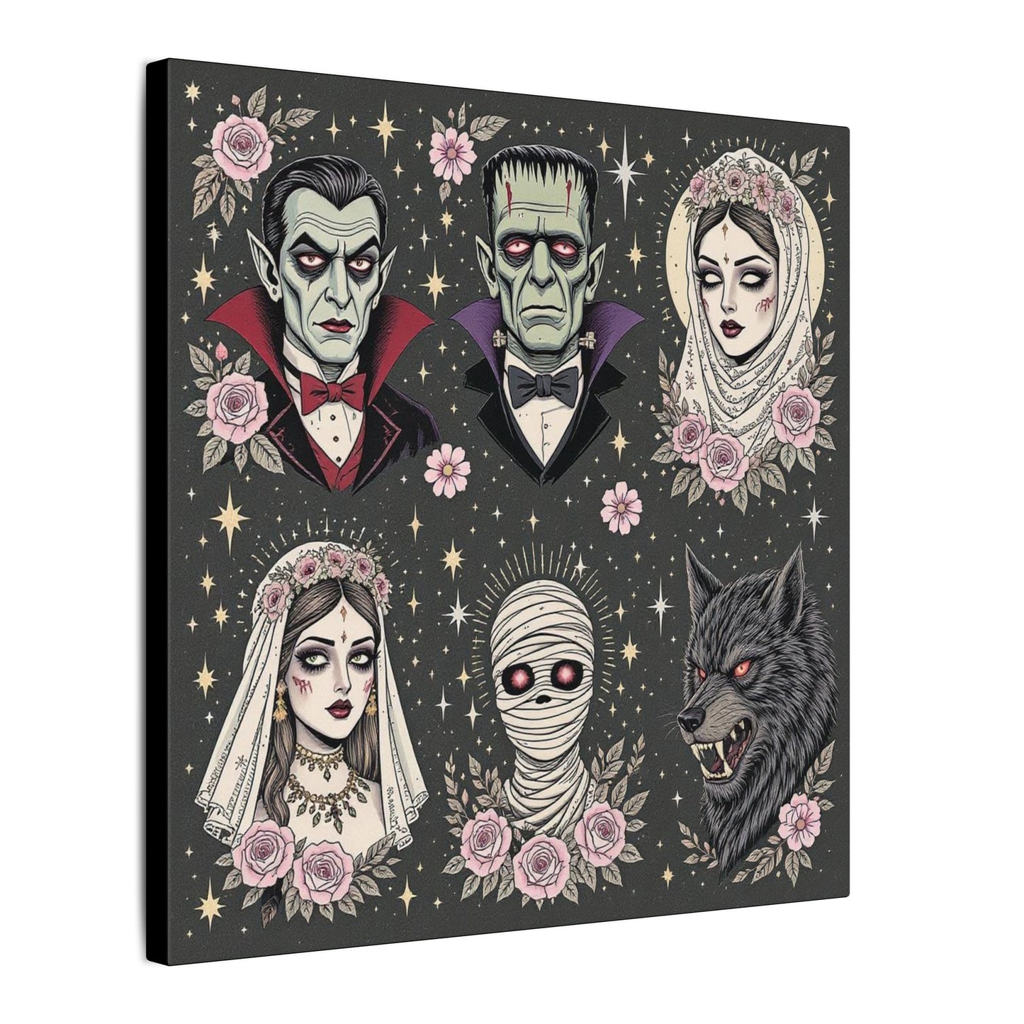 Gothic Horror Art Canvas Print, Wall Decor, Halloween Decoration, Spooky Home Art, Vampire and Monster Wall Art