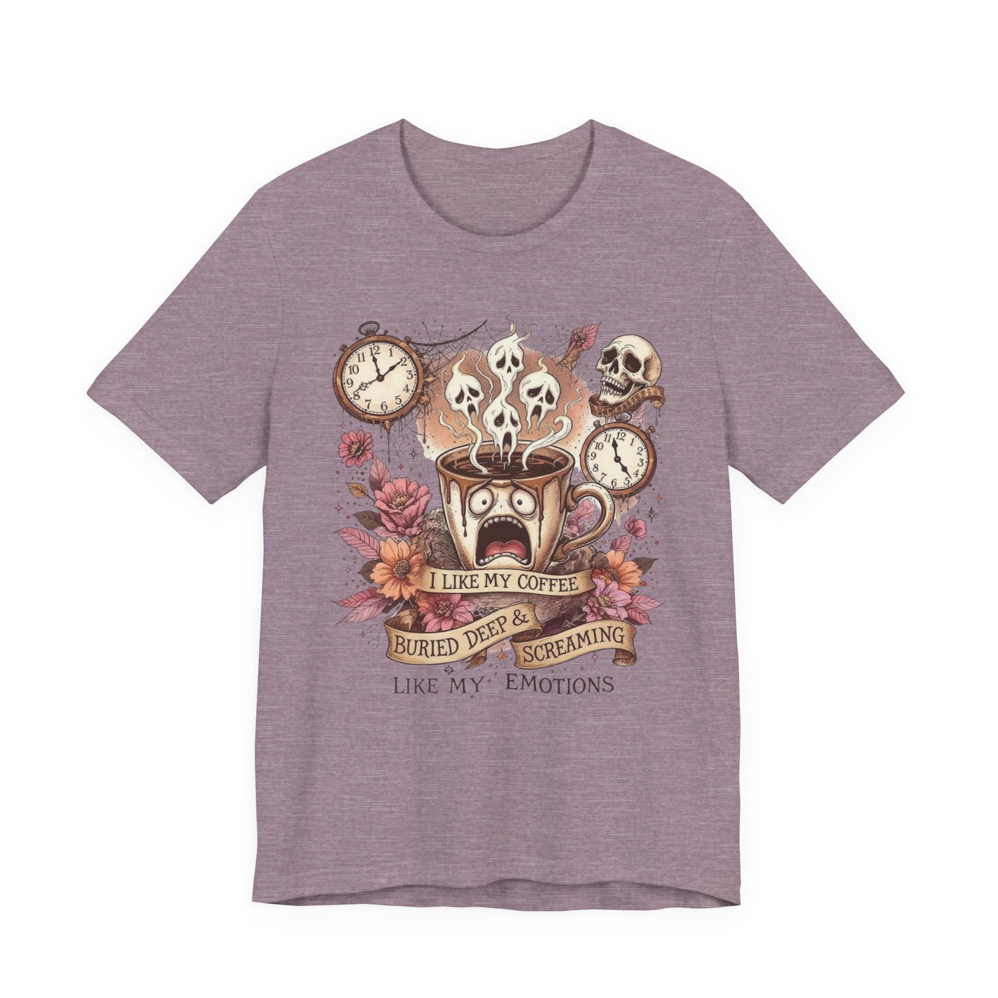 Coffee Lovers Skull Tee - I Like My Coffee Buried Deep, Unisex Jersey T-Shirt, Personalized Gift, Gothic Style, Perfect for Halloween