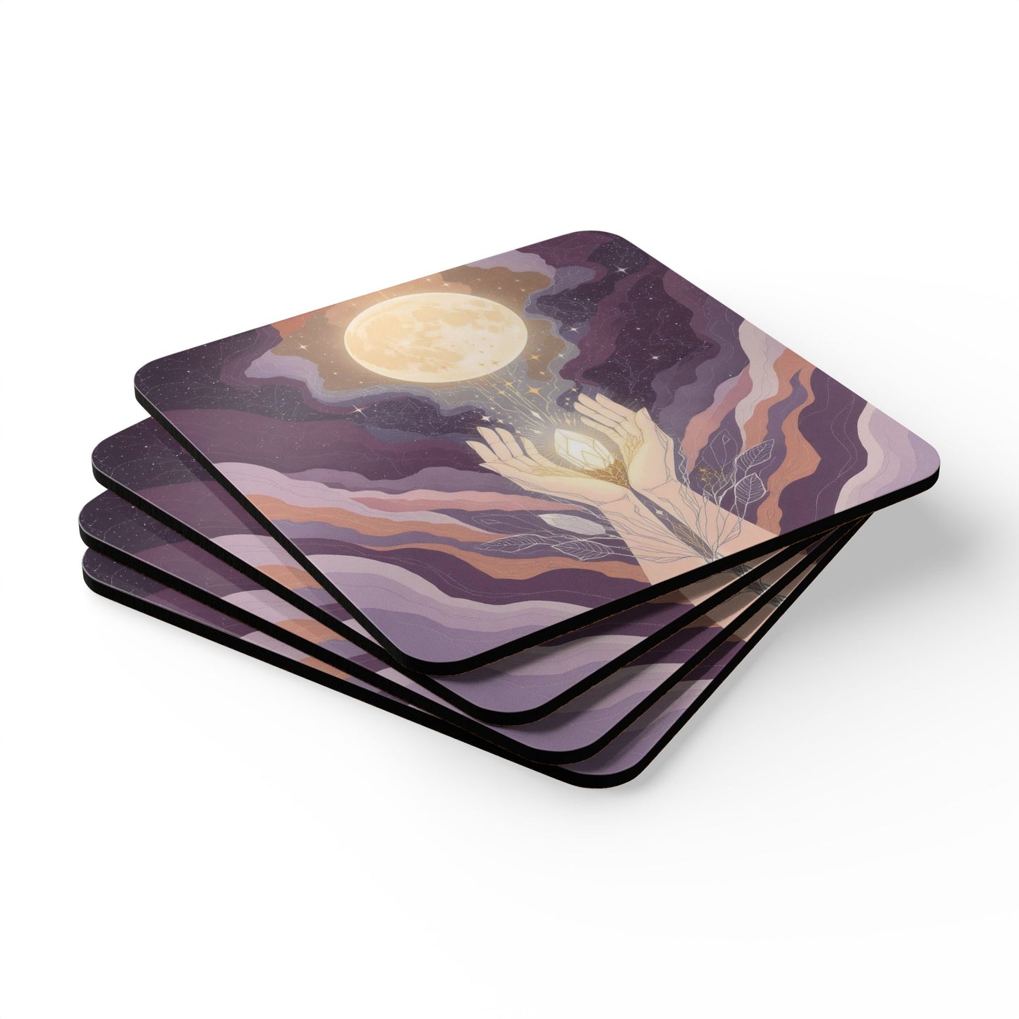 Moonlit Hands Cork Coaster Set | Boho Home Decor, Celestial Barware, Unique Gift for Nature Lovers, Housewarming Essentials, [...]